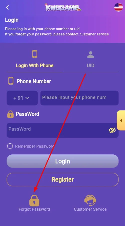 Go to the forgot password option
